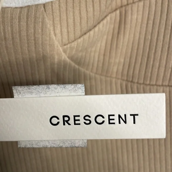 CRESCENT CONTRASTING TRIM RIBBED BODYCON TANK MIDI DRESS BEIGE & WHITE SIZE S - Picture 12 of 12